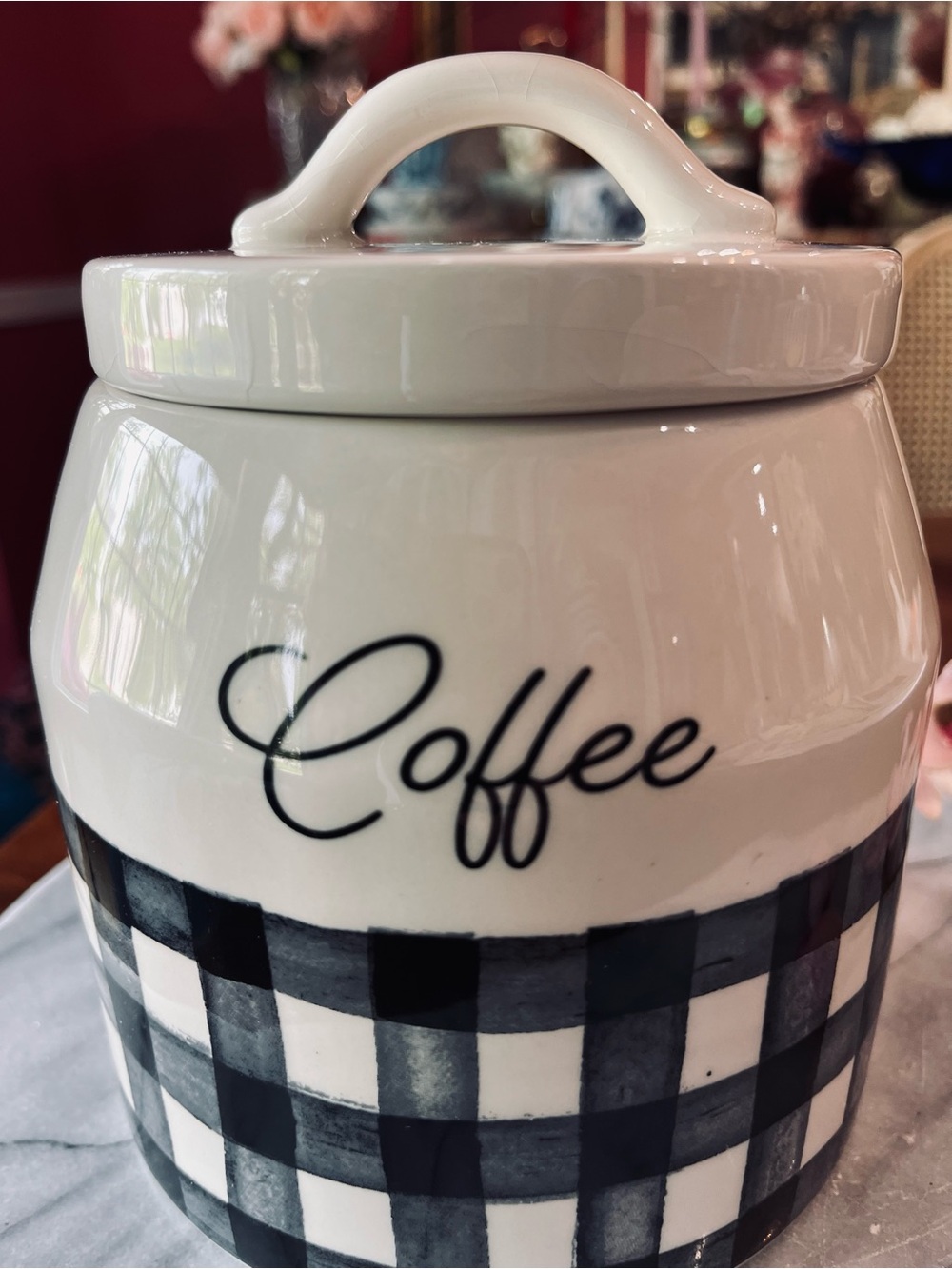 Sheffield Home Ceramic “Coffee” Canister BLK&White Buffalo Check Farmhouse - Picture 7 of 12